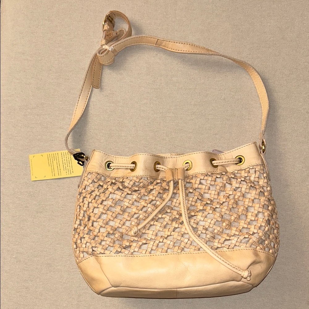Marta Ponti Portugal Woven Leather Tan Hobo Bucket Crossbody Bag